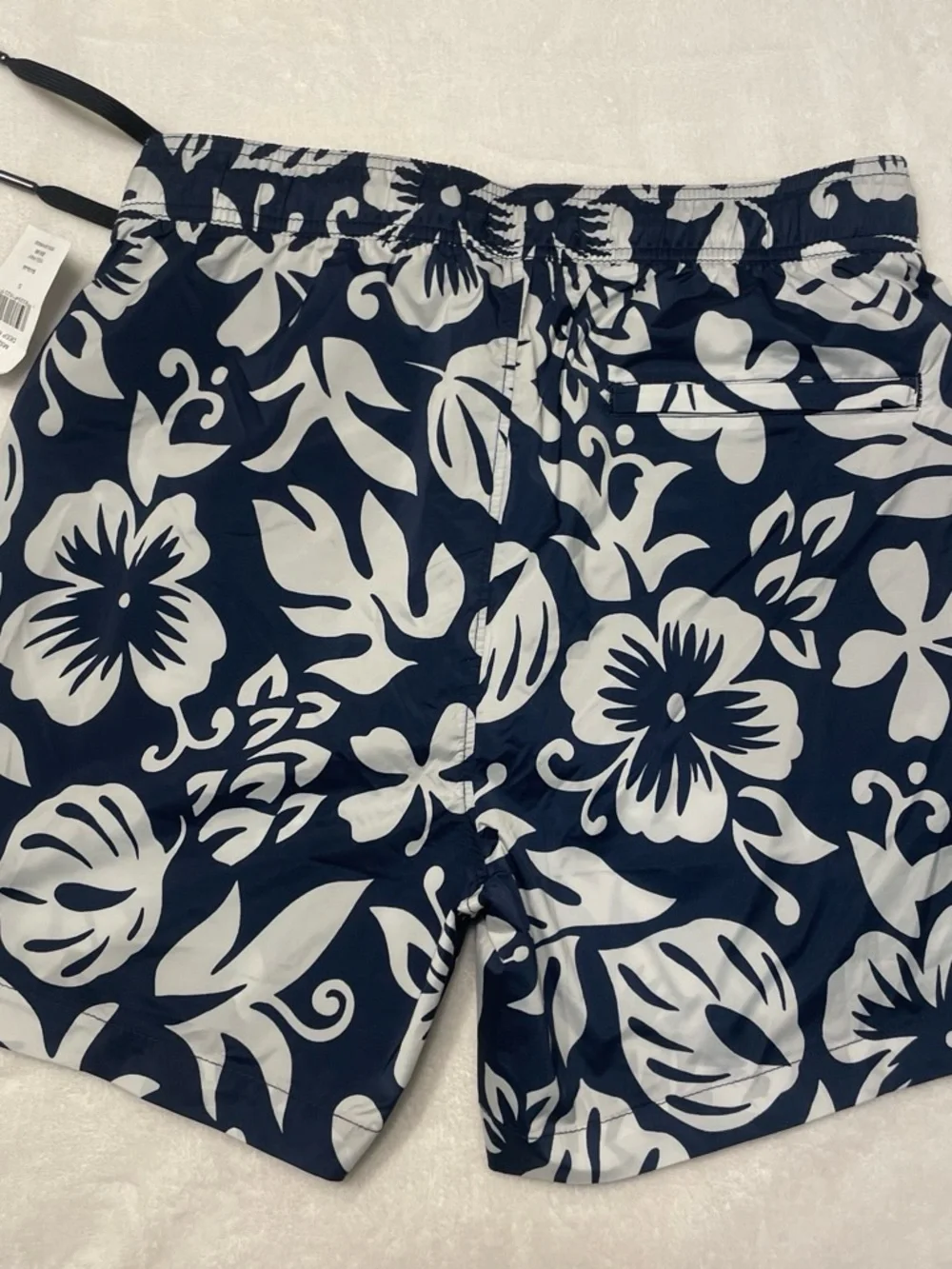 Onia Navy and White Floral Swim Trunks